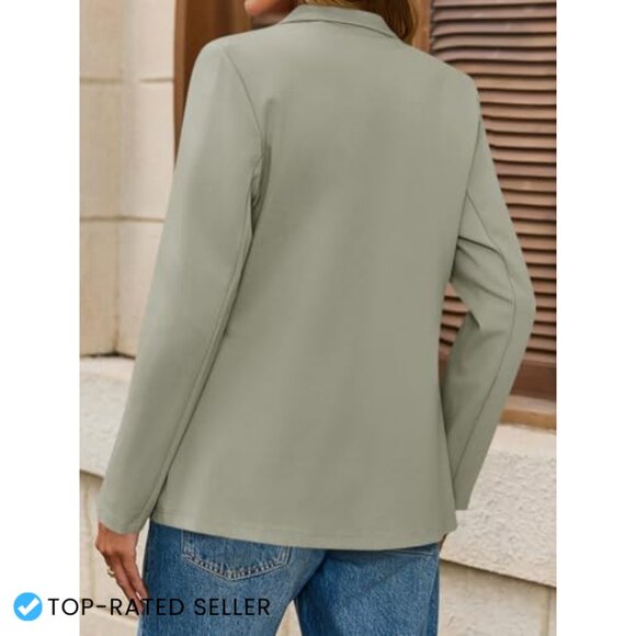 Stretchy Knit Blazer Long Sleeve Open Front Casual Work Office Jacket - Picture 4 of 7
